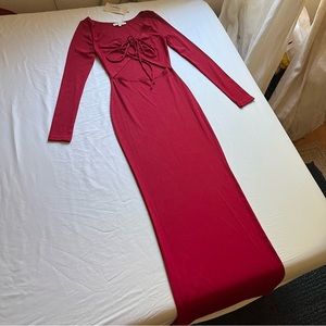 NWT MESHKI Maddie ruched cutout bodycon long sleeve knit midi maxi dress